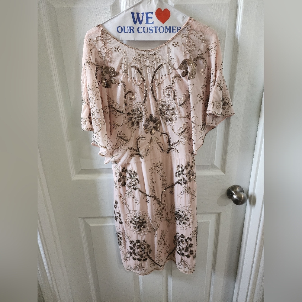 Molly Bracken Pink Dress with Gold Beaded  Accents
